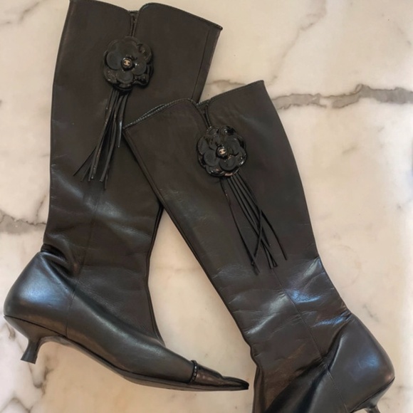 Rare 2000s Chanel Knee High Kitten Boots - Picture 1 of 16